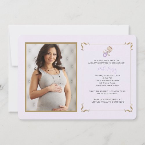 Lavender Rattle Photo Baby Shower Invitation