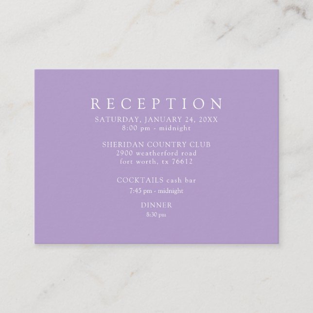 Lavender Reception Cash Bar Wedding Enclosure Card (Front)