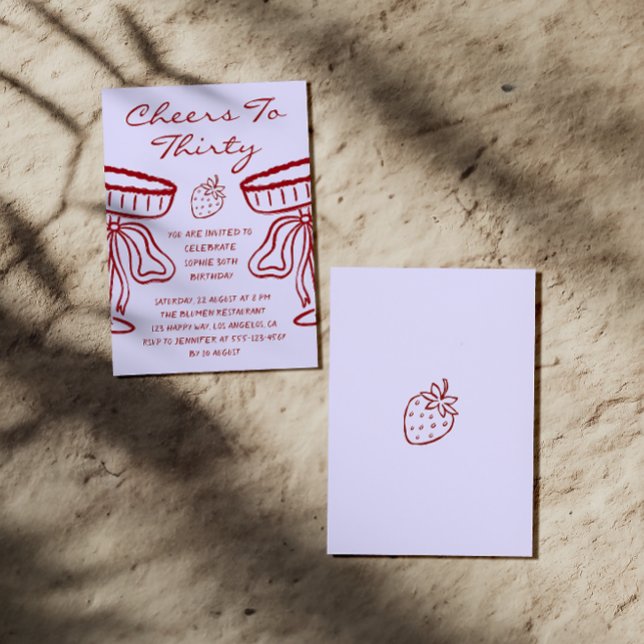 Lavender & Red Cheers to Thirty Vintage Birthday Invitation (Creator Uploaded)