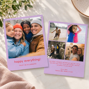 Lavender Red Happy Everything Modern Family Photo Holiday Card