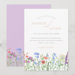 Lavender Red Poppies Bluebells Wildflowers Wedding Invitation