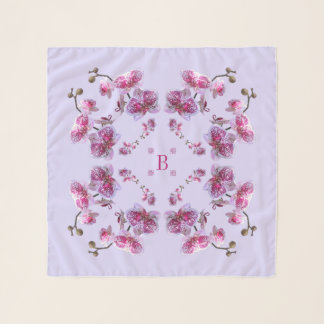 Lavender Red Violet Orchids Square Chiffon Scarf