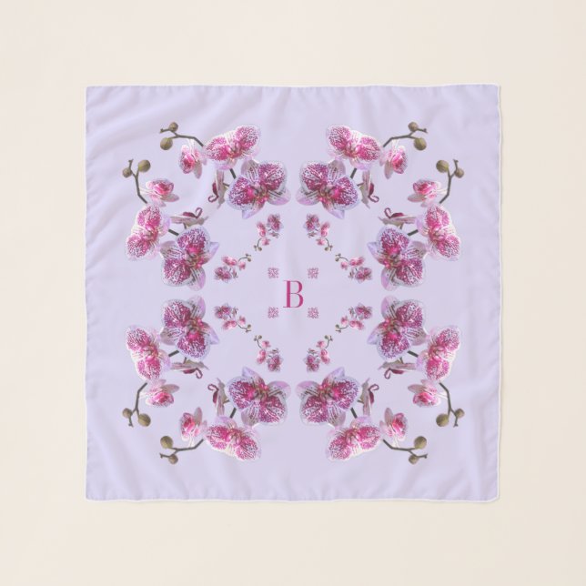 Lavender Red Violet Orchids Square Chiffon Scarf (Front)