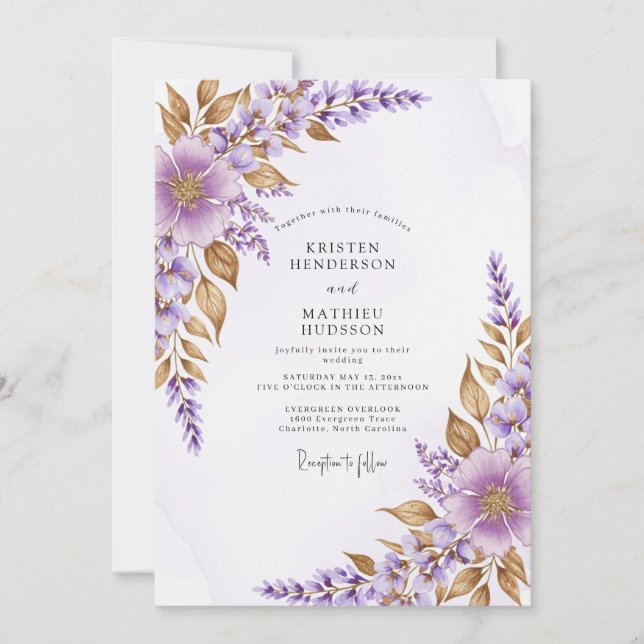 Lavender Refined Botanical Wedding Invitation (Front)
