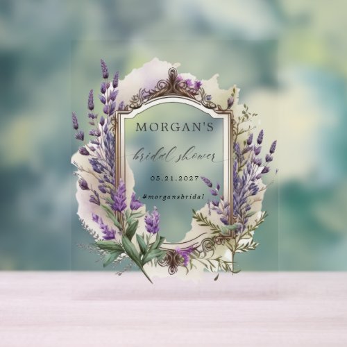 Lavender Regal Floral Bridal Shower Acrylic Sign
