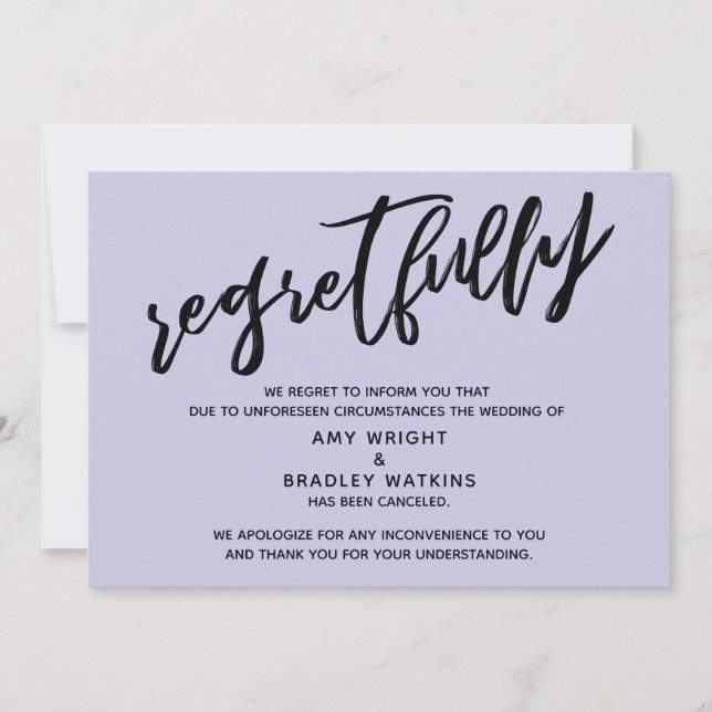 Lavender Regretfully Wedding Cancellation Card (Front)
