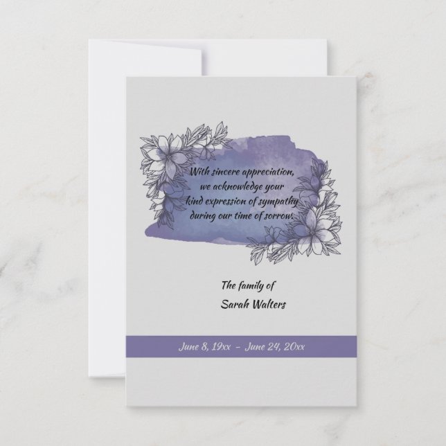 Lavender Remembrance Bereavement Thank You Card (Front)