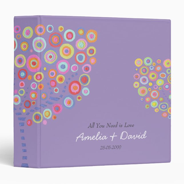 Lavender Retro Circle Tree Wedding Album 3 Ring Binder (Front/Spine)