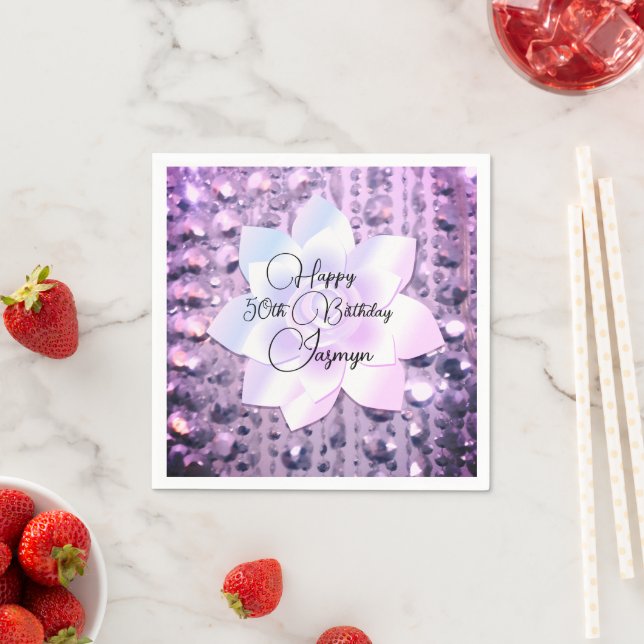 Lavender Rhinestones Personalized Birthday Napkins (Insitu)