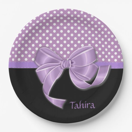 Lavender Ribbon and Polka Dots Paper Plates
