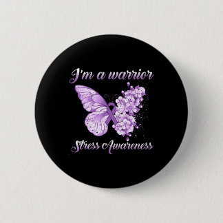 Lavender Ribbon Butterfly I’m A Warrior Stress Awa Button