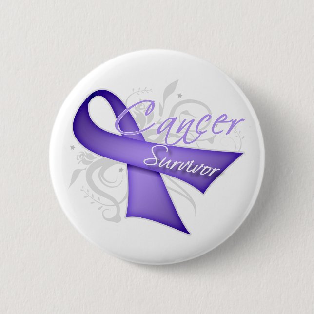Lavender Ribbon - Cancer Survivor Pinback Button (Front)