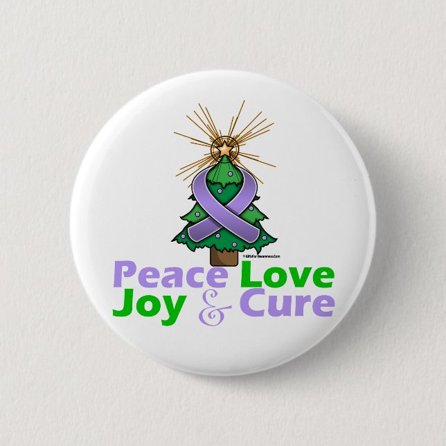 Lavender Ribbon Christmas Peace Love, Joy & Cure Button (Front)
