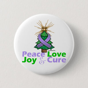 Lavender Ribbon Christmas Peace Love, Joy & Cure Button