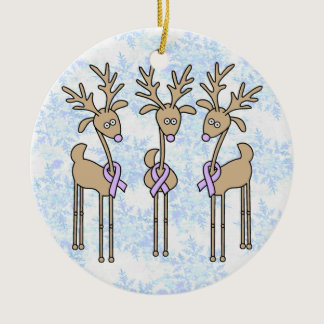 Lavender Ribbon Reindeer - General Cancer Ceramic Ornament