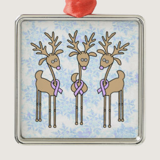 Lavender Ribbon Reindeer - General Cancer Metal Ornament