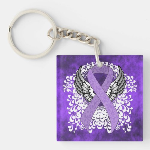 Lavender Ribbon with Wings Keychain