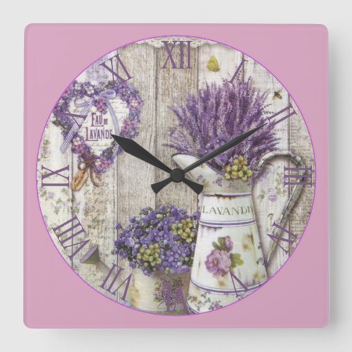 Lavender Roman Numeral Square Wall Clock