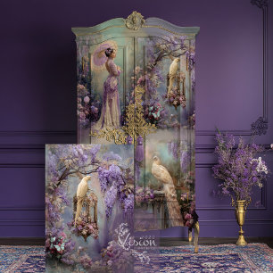 Lavender Romance, Vintage Birdcage Bird & Floral Tissue Paper