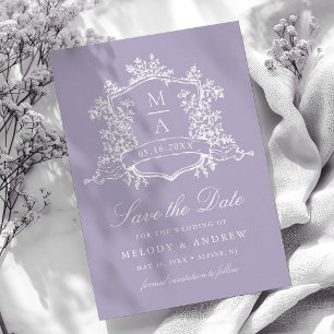 Lavender Romantic Floral Crest Wedding Save The Date