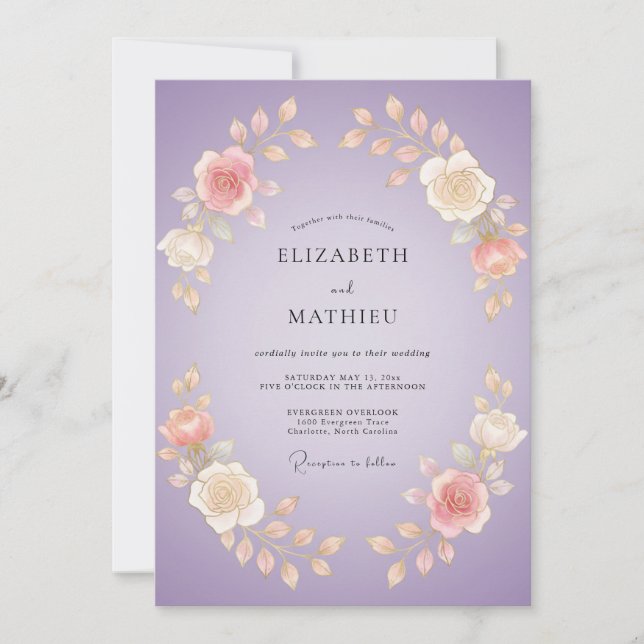 Lavender Romantic Floral Garland Wedding Invitation (Front)