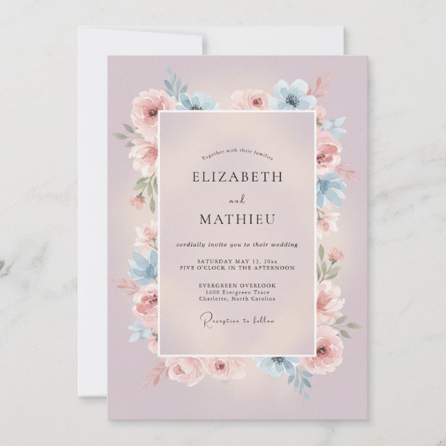 Lavender Romantic Floral Swirl Wedding Invitation (Front)