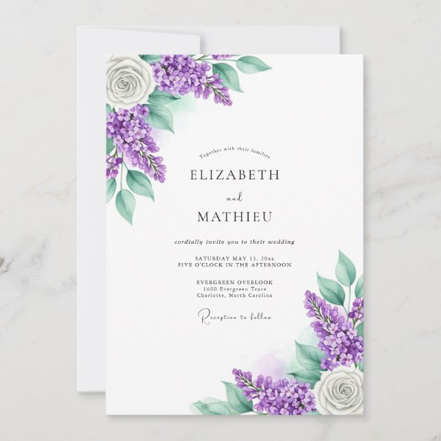 Lavender Romantic Floral Wedding Invitation (Front)