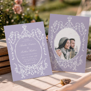 Lavender Romantic French Frame Wedding Photo Invitation