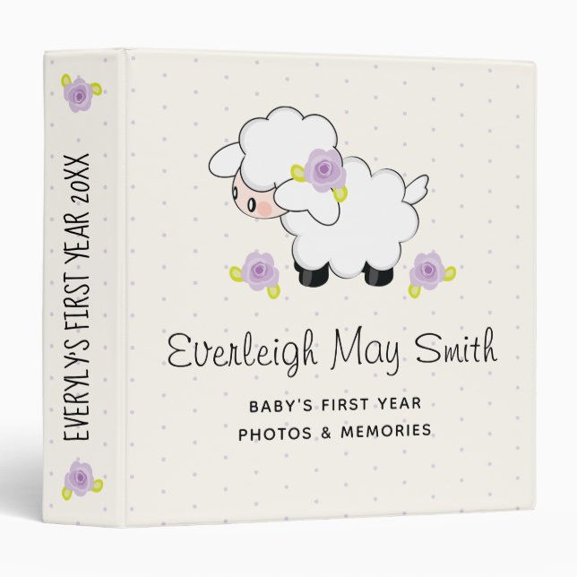 Lavender Ros Little Lamb Baby Photo Album  3 Ring Binder (Front/Spine)
