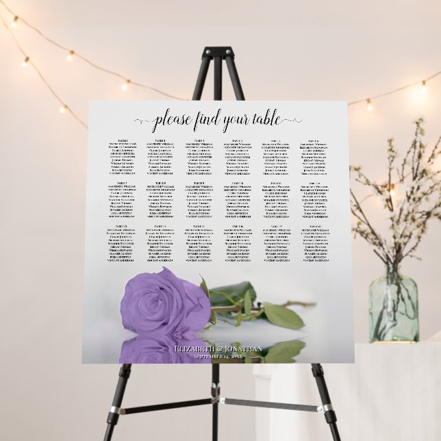 Lavender Rose 18 Table Wedding Seating Chart Foam Board (In Situ (Stand))
