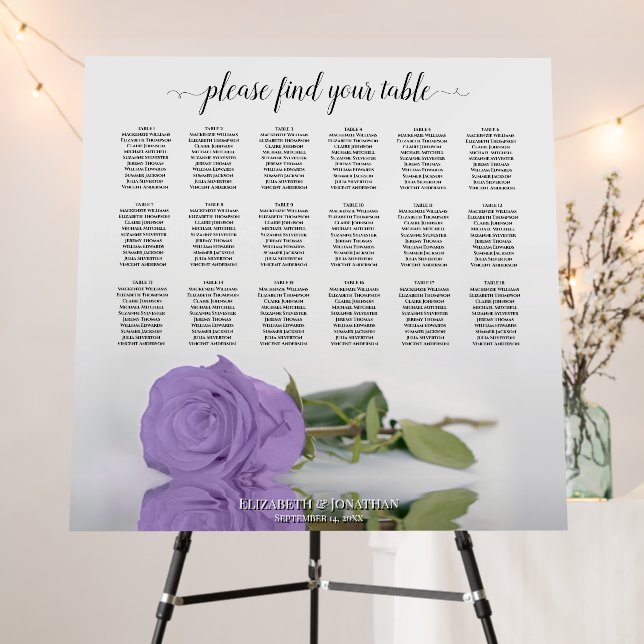 Lavender Rose 18 Table Wedding Seating Chart Foam Board (In Situ (Stand))