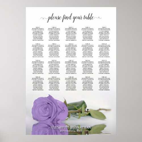 Lavender Rose 20 Table Wedding Seating Chart
