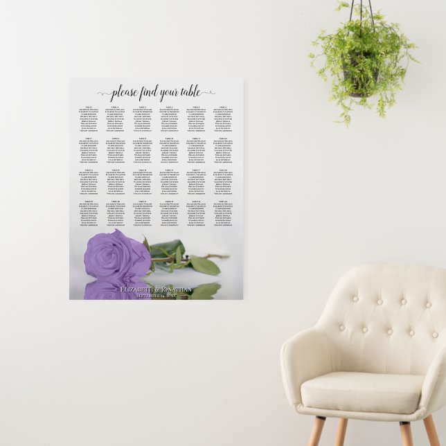 Lavender Rose 24 Table Chic Wedding Seating Chart Foam Board (In Situ (Wall))