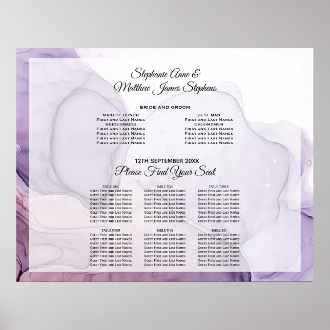 Lavender Rose Abstract Seating Chart (Front)