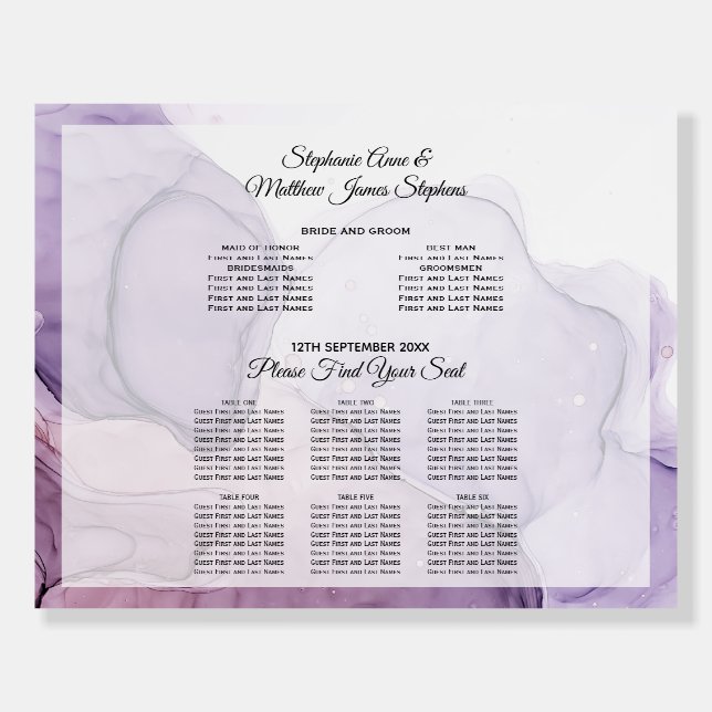 Lavender Rose Abstract Seating Chart Foam Board (Front)
