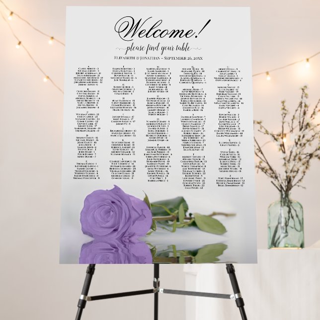 Lavender Rose Alphabetical Seating Chart Welcome Foam Board (In Situ (Stand))