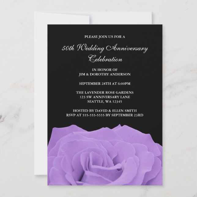 Lavender Rose and Black 50th Wedding Anniversary Invitation (Front)