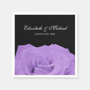 Lavender Rose and Black Personalized Wedding Napkins