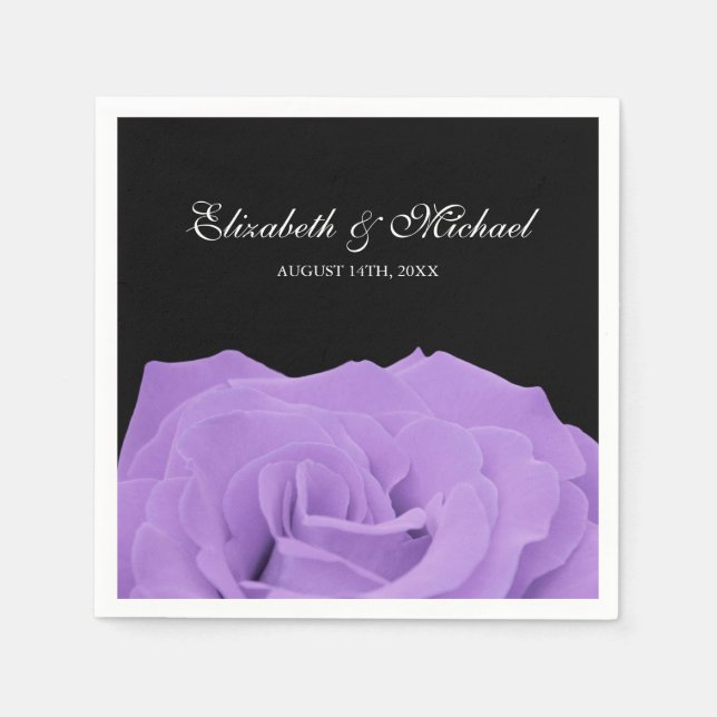 Lavender Rose and Black Personalized Wedding Napkins (Front)
