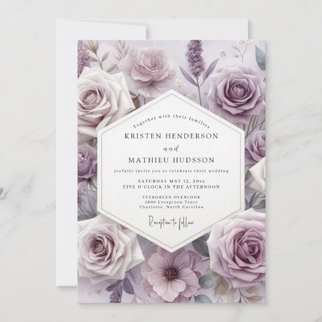 Lavender Rose Botanical Romance Wedding Invitation (Front)