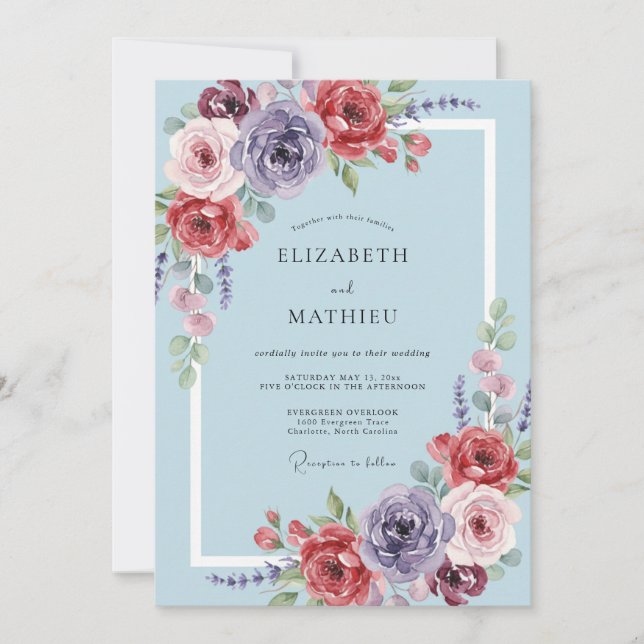 Lavender Rose Botanical Whimsy Wedding Invitation (Front)