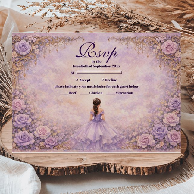 Lavender Rose Fairytale Quinceañera RSVP Card (Creator Uploaded)