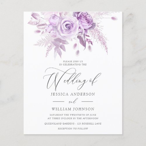 Lavender Rose Floral Budget Wedding Invitation