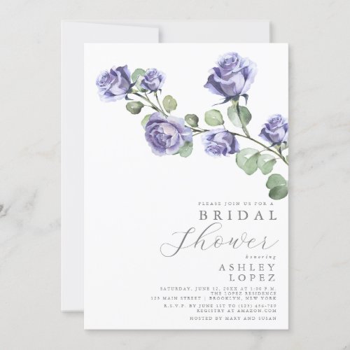 Lavender Rose Floral Elegant Minimal Bridal Shower Invitation