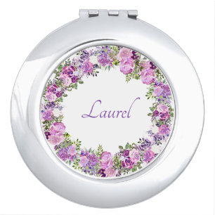 Lavender Rose Floral Monogrammed compact mirror