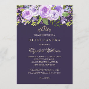 Lavender Rose Floral Quinceanera Invitation