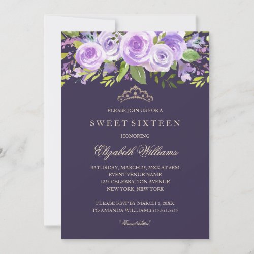 Lavender Rose Floral Sweet Sixteen Invitation