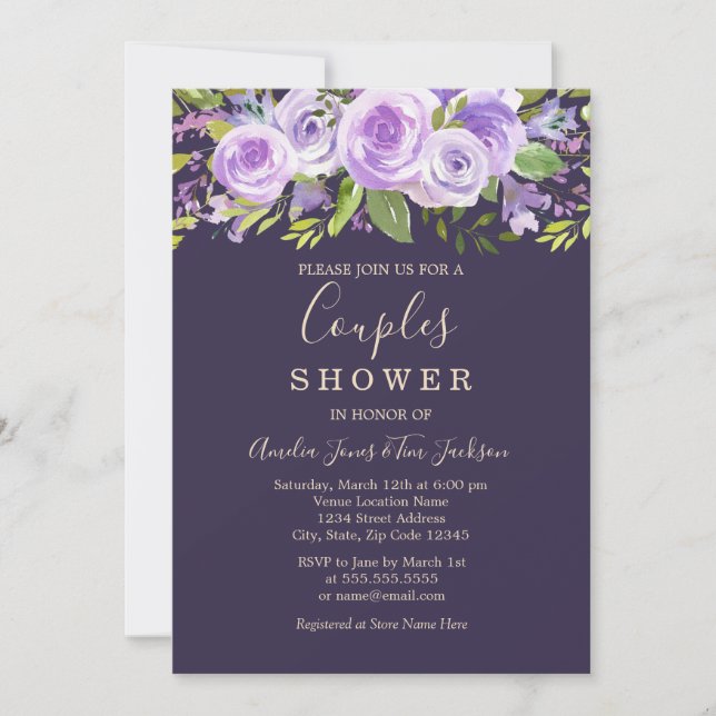 Lavender Rose Floral Wedding Couples Shower Invitation (Front)