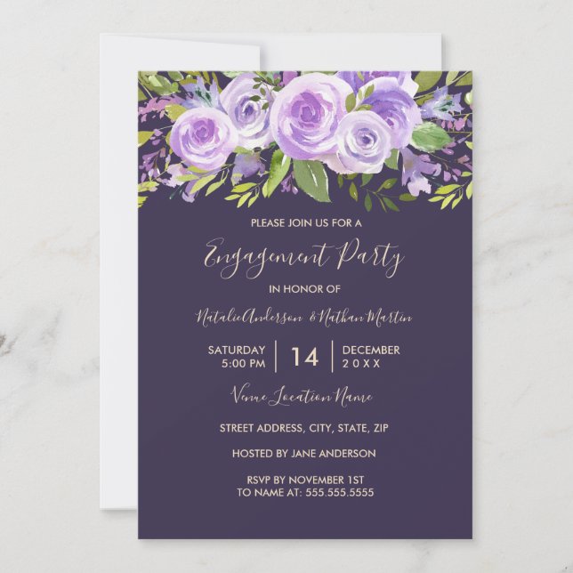 Lavender Rose Floral Wedding Engagement Party Invitation (Front)