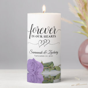 Lavender Rose Forever in our Hearts Memorial Pillar Candle